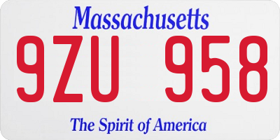 MA license plate 9ZU958