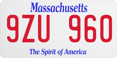 MA license plate 9ZU960