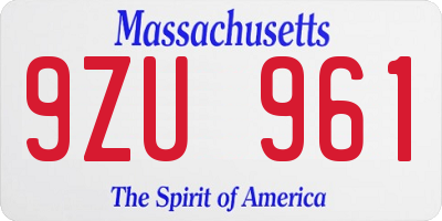 MA license plate 9ZU961