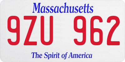 MA license plate 9ZU962