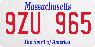 MA license plate 9ZU965