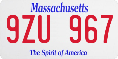 MA license plate 9ZU967