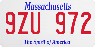 MA license plate 9ZU972