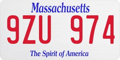 MA license plate 9ZU974