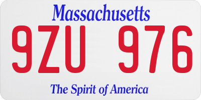 MA license plate 9ZU976