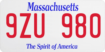 MA license plate 9ZU980