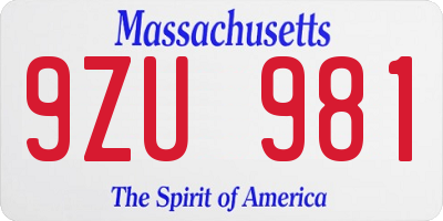 MA license plate 9ZU981