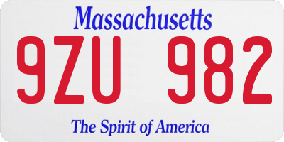 MA license plate 9ZU982