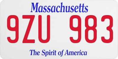 MA license plate 9ZU983