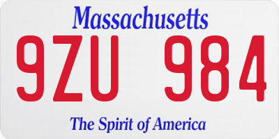 MA license plate 9ZU984