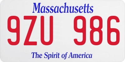 MA license plate 9ZU986