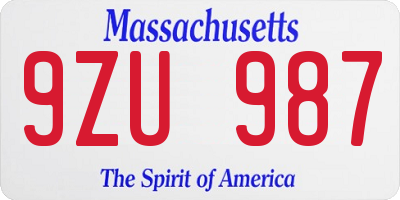 MA license plate 9ZU987