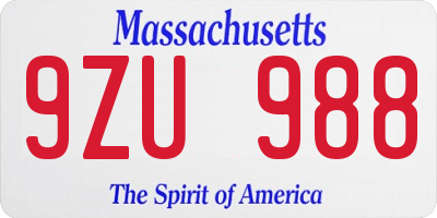 MA license plate 9ZU988