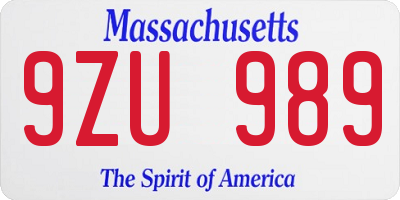 MA license plate 9ZU989