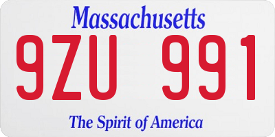 MA license plate 9ZU991