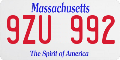 MA license plate 9ZU992