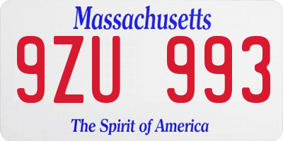 MA license plate 9ZU993