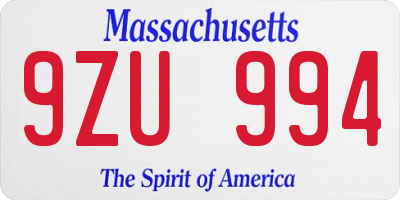 MA license plate 9ZU994