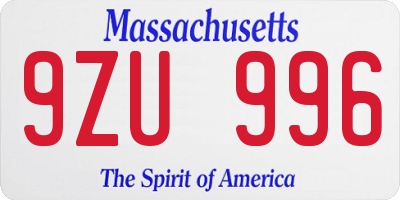 MA license plate 9ZU996