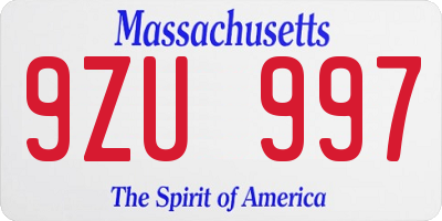 MA license plate 9ZU997