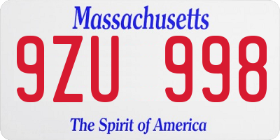 MA license plate 9ZU998