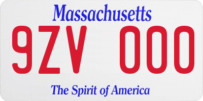 MA license plate 9ZV000