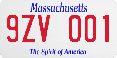 MA license plate 9ZV001