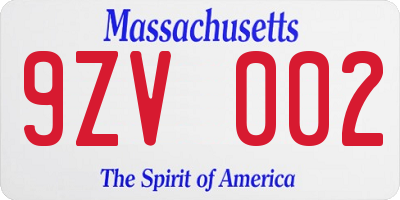 MA license plate 9ZV002