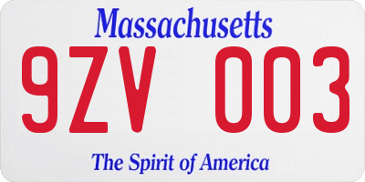 MA license plate 9ZV003