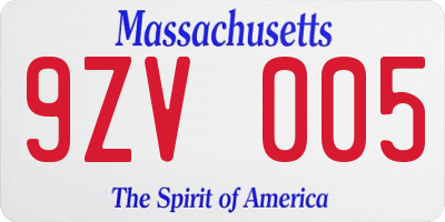 MA license plate 9ZV005