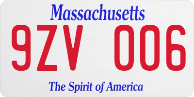 MA license plate 9ZV006