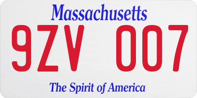 MA license plate 9ZV007