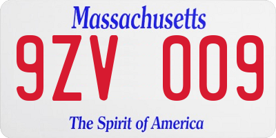 MA license plate 9ZV009