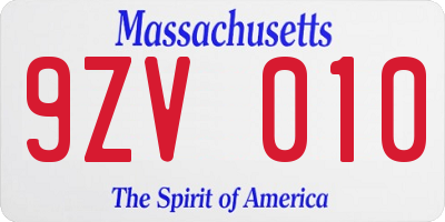 MA license plate 9ZV010