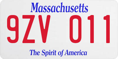 MA license plate 9ZV011