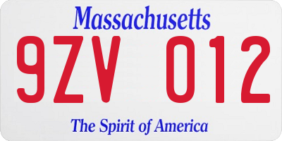 MA license plate 9ZV012