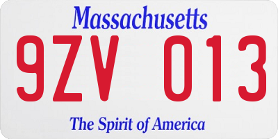 MA license plate 9ZV013