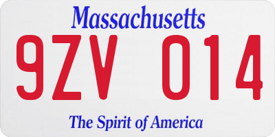 MA license plate 9ZV014