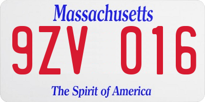 MA license plate 9ZV016