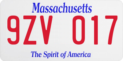 MA license plate 9ZV017