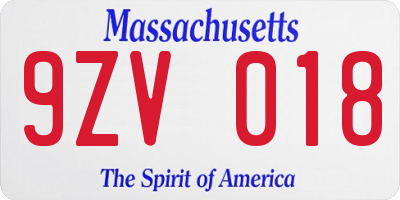 MA license plate 9ZV018