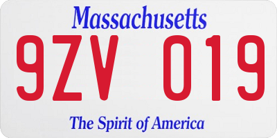 MA license plate 9ZV019