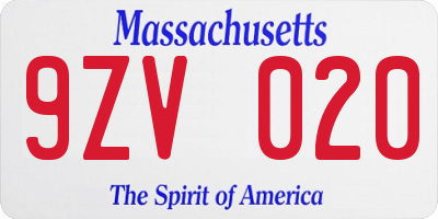 MA license plate 9ZV020