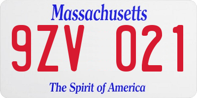 MA license plate 9ZV021