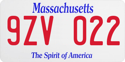 MA license plate 9ZV022