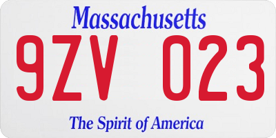 MA license plate 9ZV023