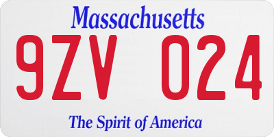 MA license plate 9ZV024