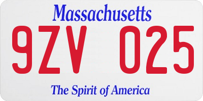 MA license plate 9ZV025