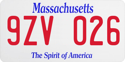 MA license plate 9ZV026