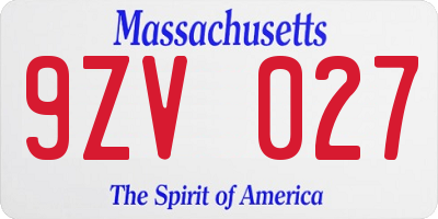 MA license plate 9ZV027